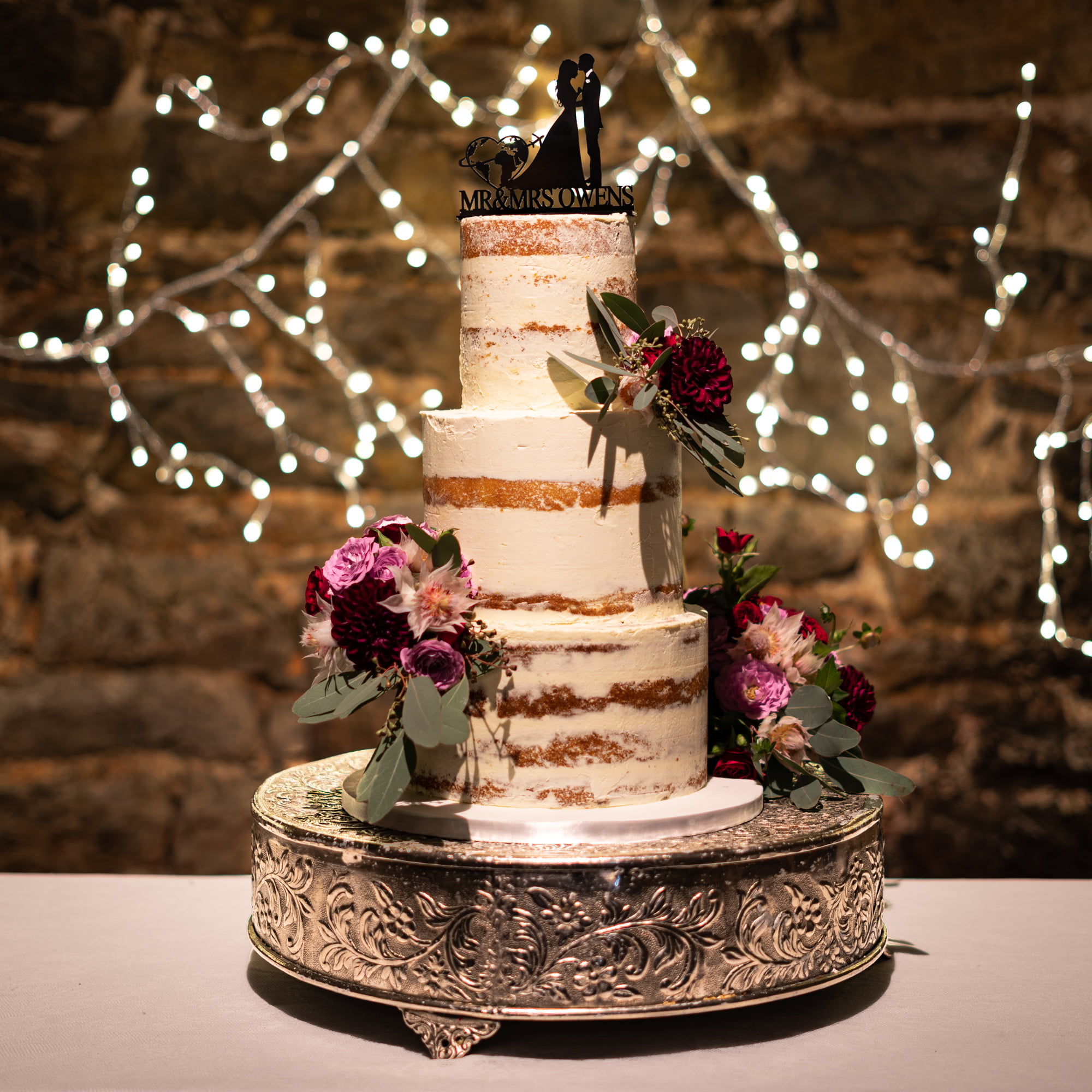 3 Tier Sunflowers & Burlap Wedding Cake - Rexburg Cakes