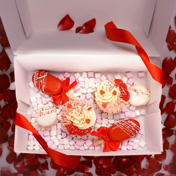 Valentines cupcakes cakecicles and macarons gift box A731918 Dave Ryan Media 1600 - Valentines cupcakes, cakecicles and macarons gift box - Gabi Bakes Cakes